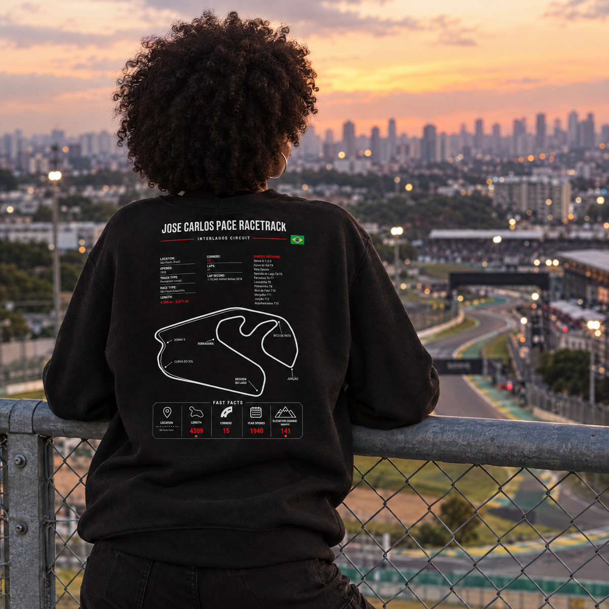 Fan wearing the Allison Racing Interlagos sweatshirt at the track