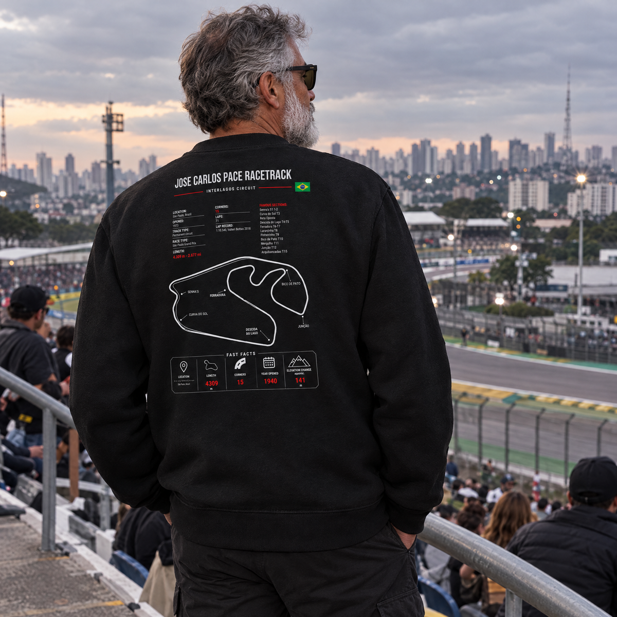Man wearing the Allison Racing Interlagos sweatshirt