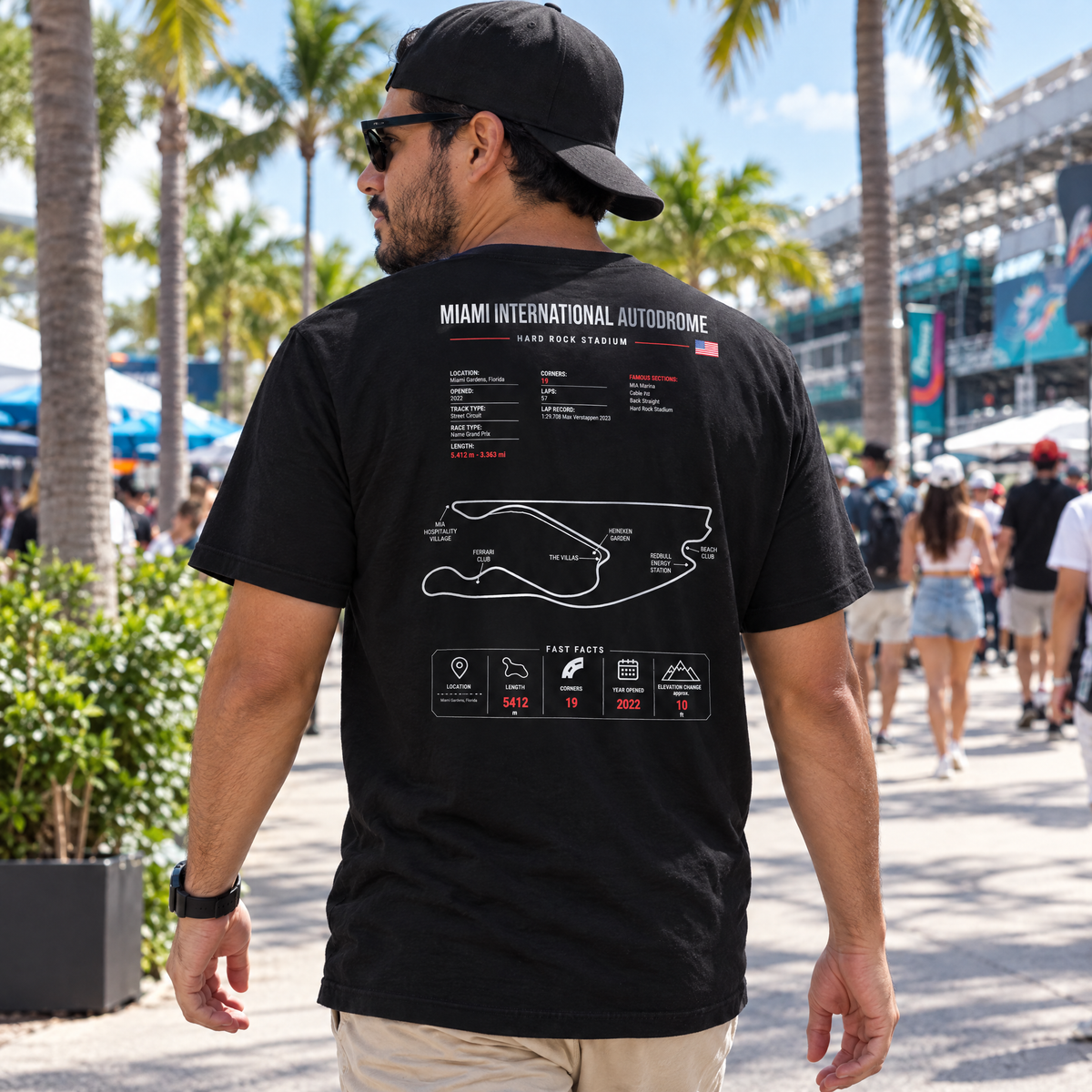 Man wearing the Allison Racing Miami GP tee